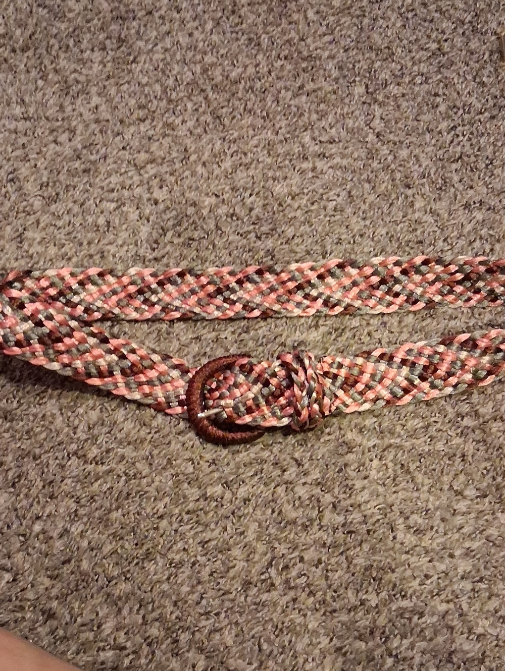 Braided Pink & Brown Woven Belt with Round Buckle 36"